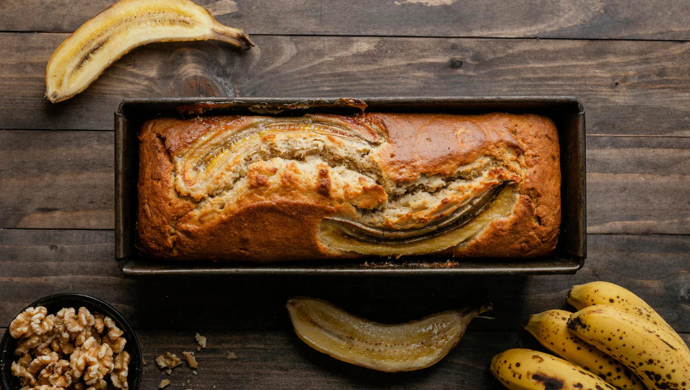 Photo d'un gateau banana bread healthy et gourmand, au flocons d'avoine.