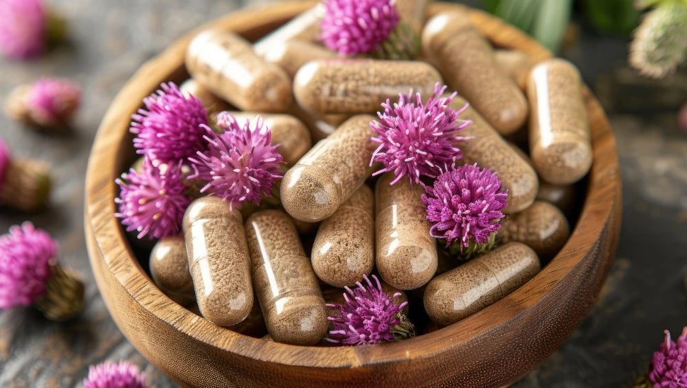 Image de capsule et de la fleur Milk Thistle.
