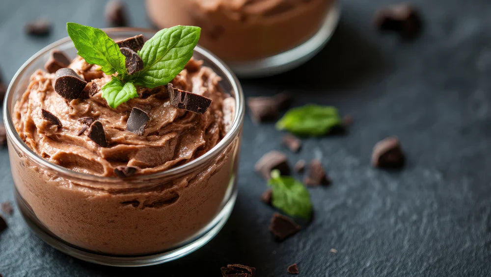 Image d'une mousse au chocolat noir protéiné.