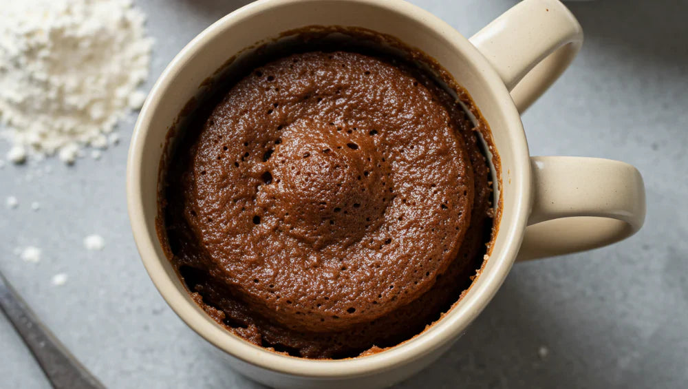 Photo d'un mug cake au chocolat (gateau dans une tasse).