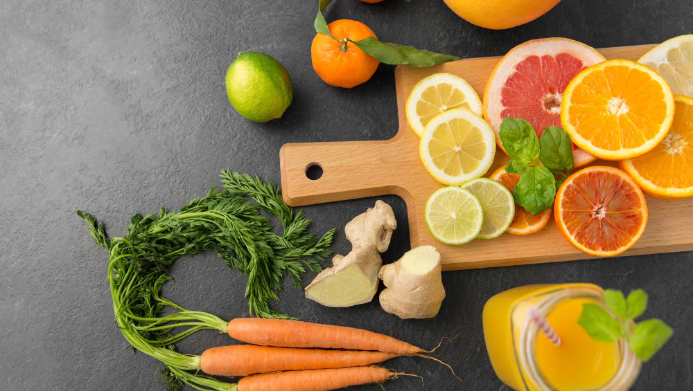 Image de fruits et de légumes riche en vitamine C naturelle.