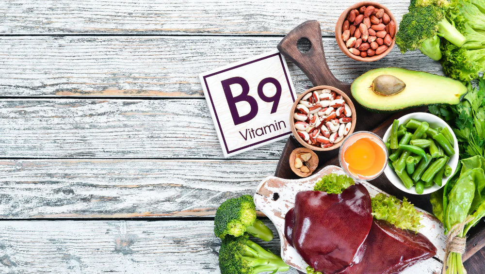 Image d'aliments riches en vitamine B9 (acide folique).
