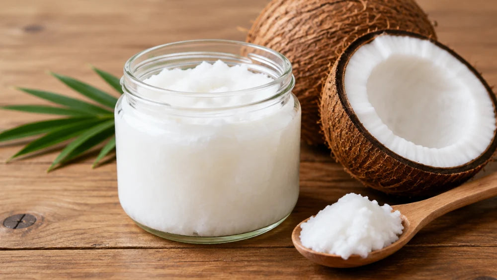 Image d'une huile de coco dans un pot.