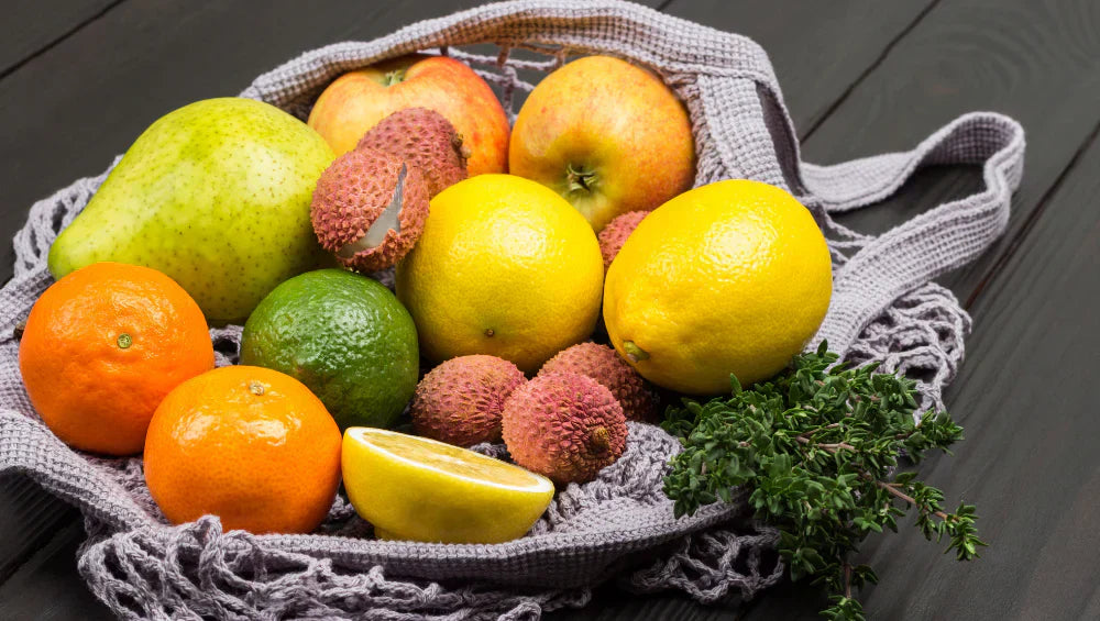 Image de fruits riche en vitamine C ( agrumes, litchi).